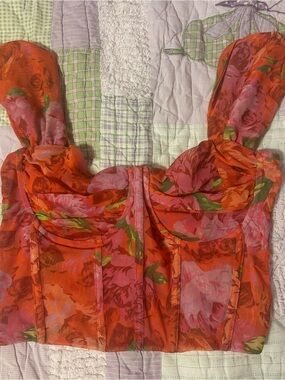 Zara Orange and Pink Floral Bustier Top